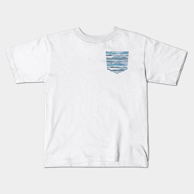 Pocket - WATERCOLOR STRIPES BLUEE Kids T-Shirt by ninoladesign